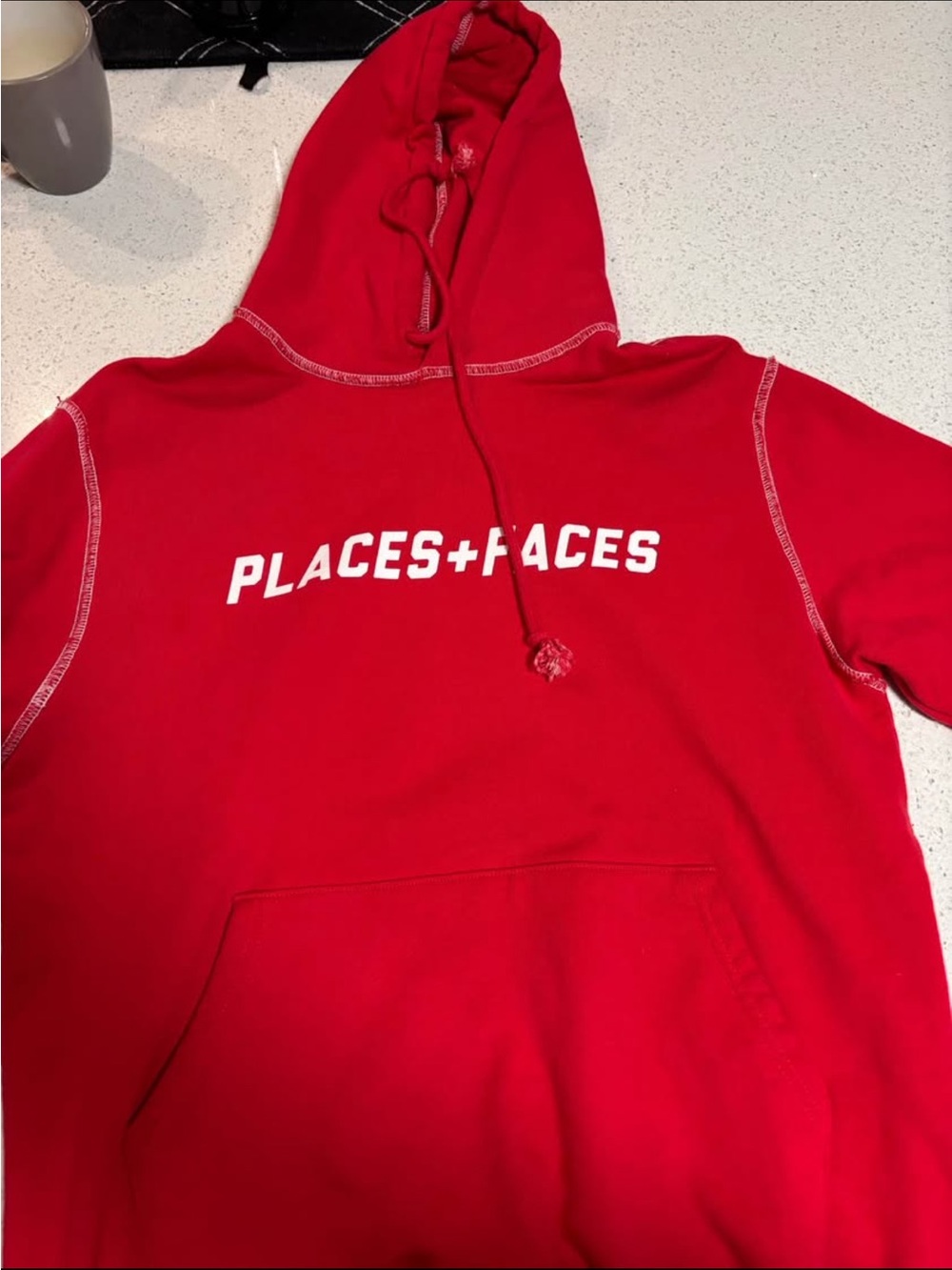 PLACES+FACES Red contrast stitching hoodie (Size M)